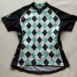 Twin Six Women's Cycling‎ Biking Jersey, Turquoise Argyle, Size S